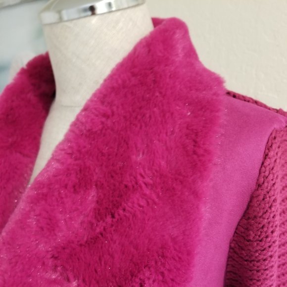 Majenta Faux Fur Knit Cardigan/Jacket Small - Picture 2 of 3